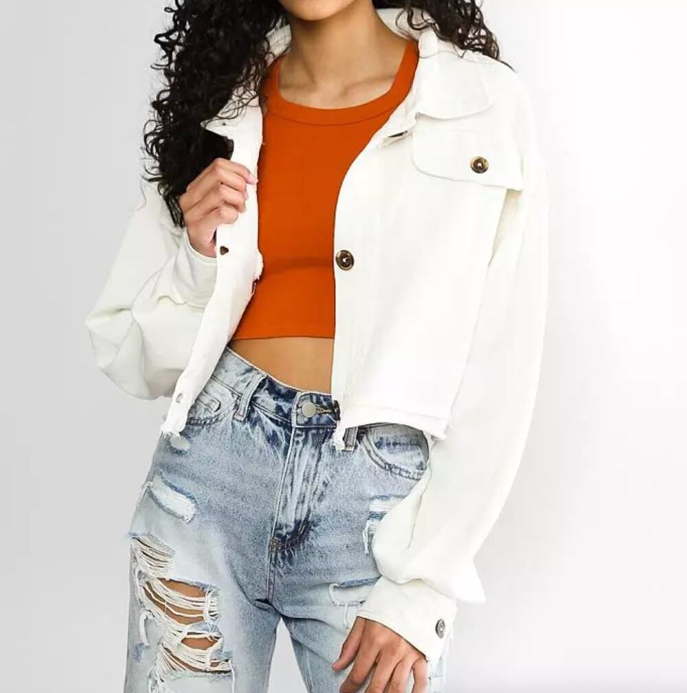 We the Free Saturday Cropped Button Up Shacket White (Lazy Bones) Medium